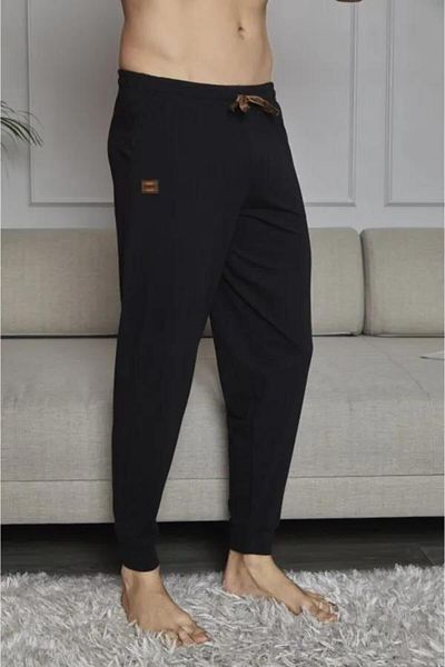 KLY Men's Black Oversize Single Bottom Very Comfortable Ankle Elastic Cotton Pajamas