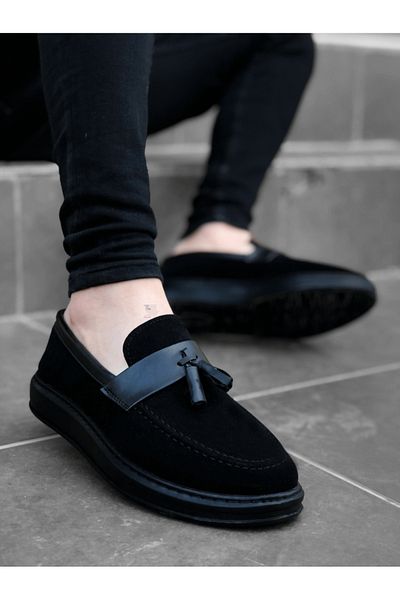 BOA BA0005 Laceless High Sole Black Belted Classic Tasseled Corcik Men's Shoes