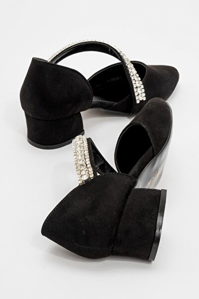 Ccway Kadın Yumurta Topuklu Günlük Ayakkabı Siyah Süet