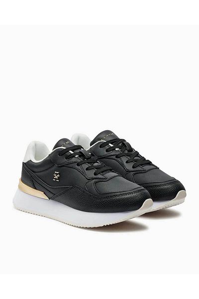 Tommy Hilfiger Pantofi negri pentru femei - cu logo, șireturi, tălpi anti-alunecare FW0FW08203-BDS