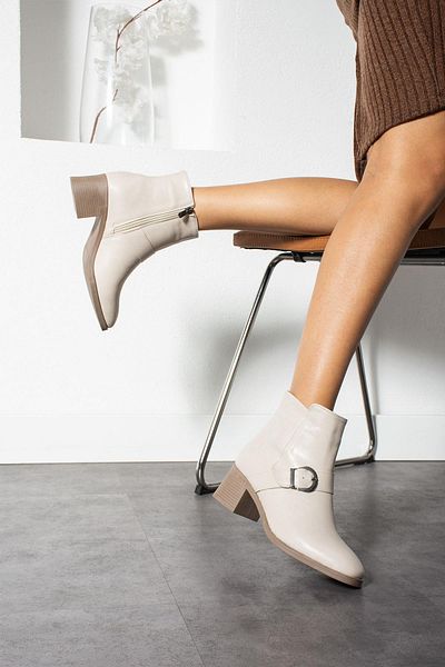 ShoeTek Jutenya Γυναικείες Μπότες & Μποτάκια Χοντρό τακούνι Πόρπη Μπεζ Δερμάτινο