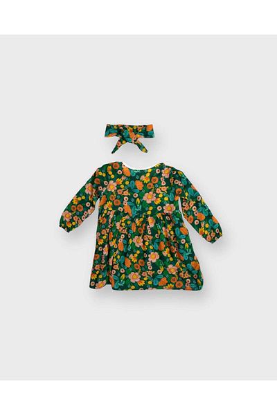 rg kidsstore Rochie pentru copii din stofa de bumbac - Imprimata si volane, bentita inclusa