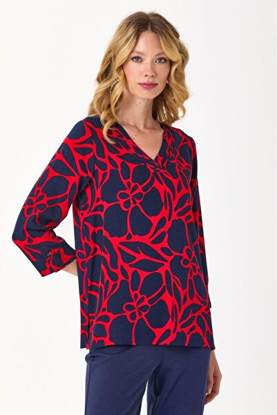 İKİLER Ribbed Collar 3⁄4 Sleeve Blouse 245-3029