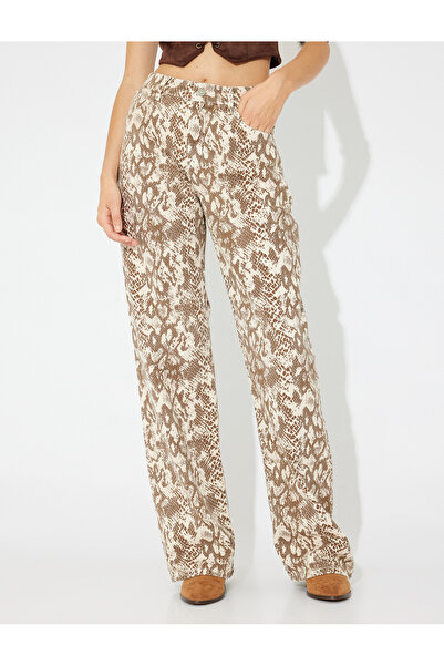 Koton X Zeynep Bastık - Yılan Derisi Desenli Pantolon Düz Uzun Paça - Longer Straight Jeans