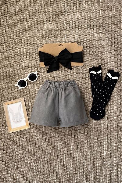 Parla Kids Girl's Gray Jean Shorts Giant Bow Bandana Set