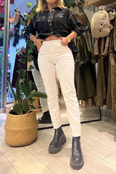 Eswomes Cut Leg Boyfit Jean White