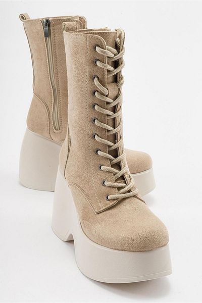 Ccway Cizme cu șireturi cu toc pană TEN SUEDE
