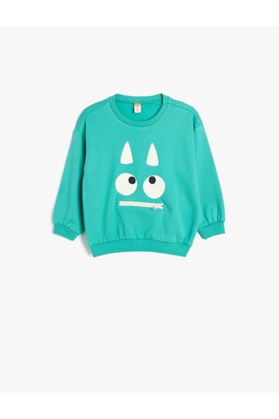 Koton سويت شيرت بيبي بوي مونستر مطبوع 5WMB10197TK تركواز