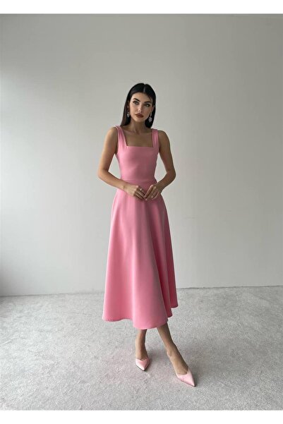conconmoda Calliope Kare Yaka Midi Boy Elbise -00037 - Pembe