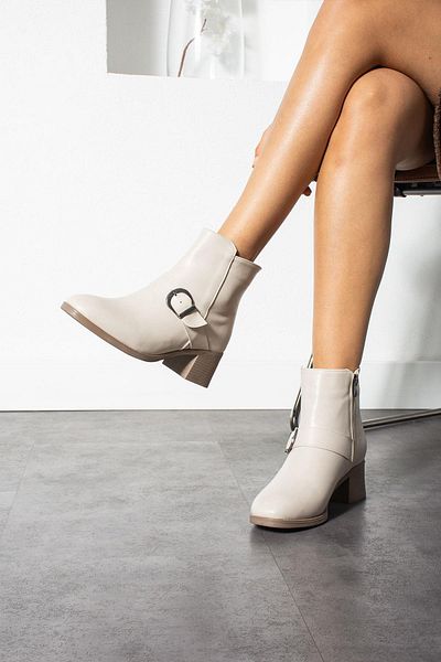 ShoeTek Jutenya Γυναικείες Μπότες & Μποτάκια Χοντρό τακούνι Πόρπη Μπεζ Δερμάτινο
