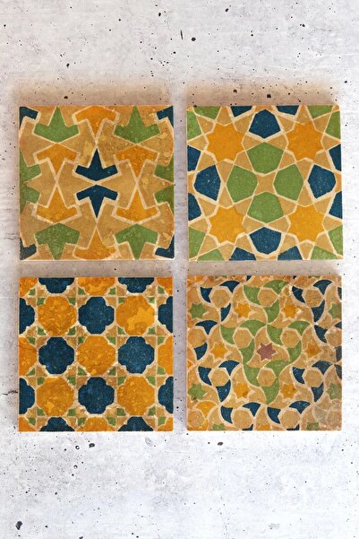 HEDİYEDİYE Patterned Set of 4 - Stone Color Coasters, Pattern01