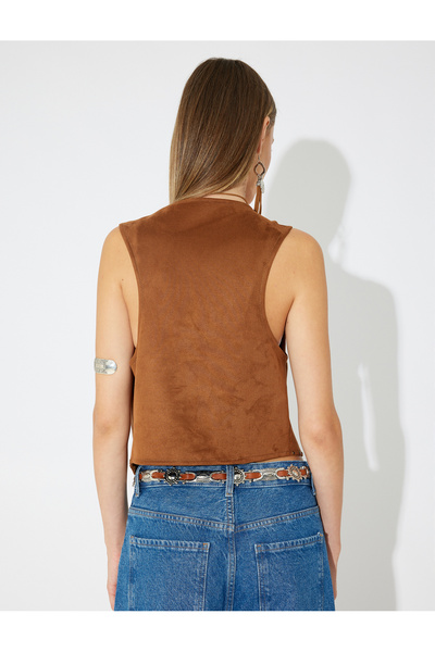 Koton X Zeynep Bastık - Suni Süet Bağcıklı Slim Fit Crop Yelek