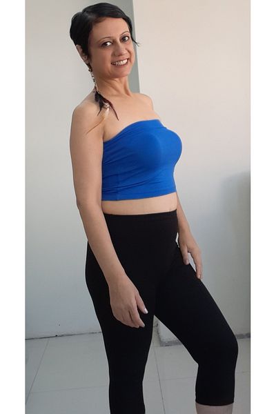 Mertcan Butik Tricou body badi din viscoză pieptănată fără bretele crop albastru