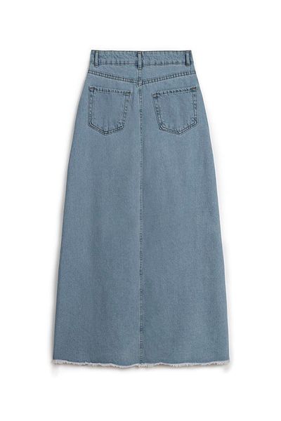 praye Light Blue Long Tasseled Denim Skirt