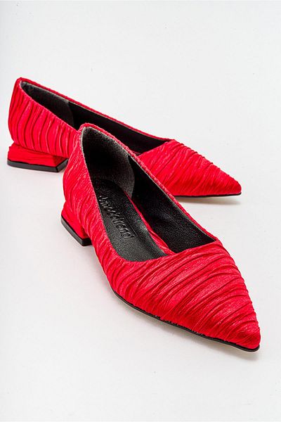 Ccway Women's Plain Ballerinas RED SATIN