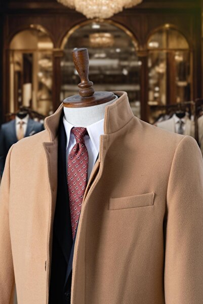 Salihtarzz Men's Coat Stamped Cashmere Tan Bag Pocket SD7863