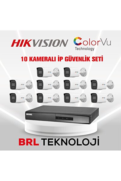 Hikvision 10 Kameralı 4 Mp ColorVu İp Güvenlik Kamera Seti DS-2CD1047G2H-LIUF...