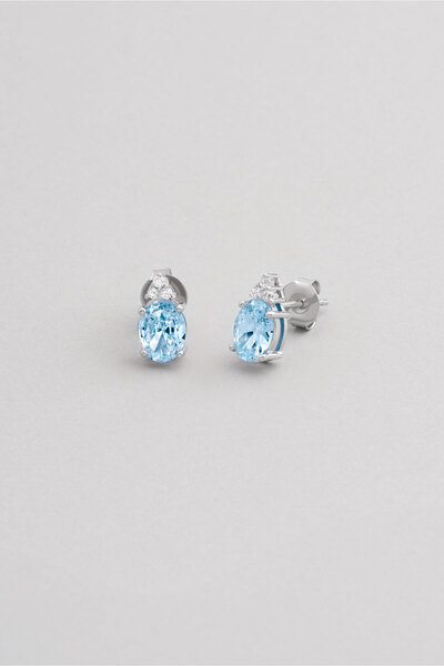 So CHIC... Mavi Taşlı 18 Ayar Beyaz Altın Kaplama Gümüş Küpe