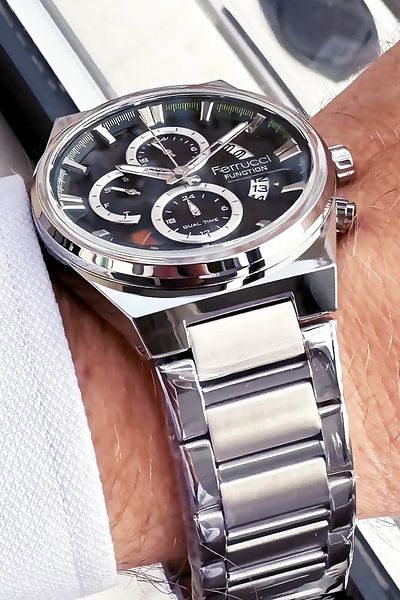 Ferrucci Function Men's Wristwatch 3 Atm Waterproof Silver Color Steel Cord Bracelet Gift Fre2014c1