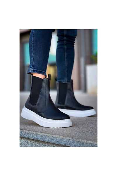 MELAMS Brünn High-Top Black Men's Chester Boots - Elastic, Black/White -Kbc