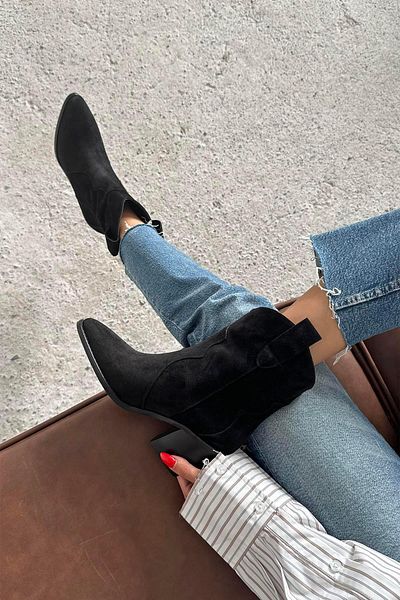 STRASWANS Jenson Women's Genuine Leather Suede Heeled Leather Boots Black