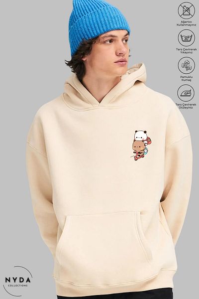 Nyda Collections Μακρυμάνικο Bubu Dudu Scooter με στάμπα με κουκούλα Unisex Oversize βαμβακερή κουκούλα