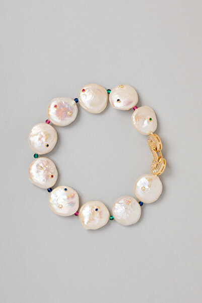 So CHIC... Tanrıça İncisi 18 Ayar Sarı Altın Kaplama Gümüş Tasarım Bileklik