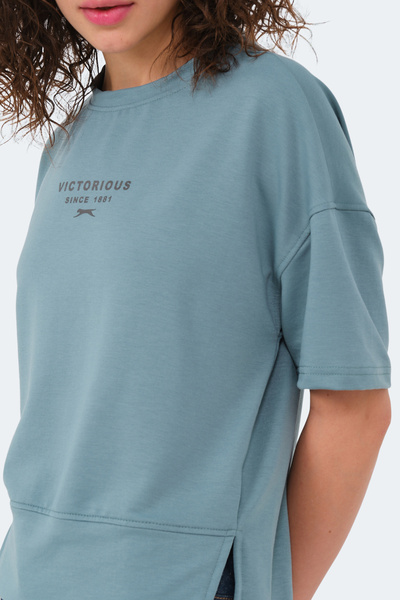 Slazenger VILLAGE Kadın Oversıze Su Yeşili Tişört