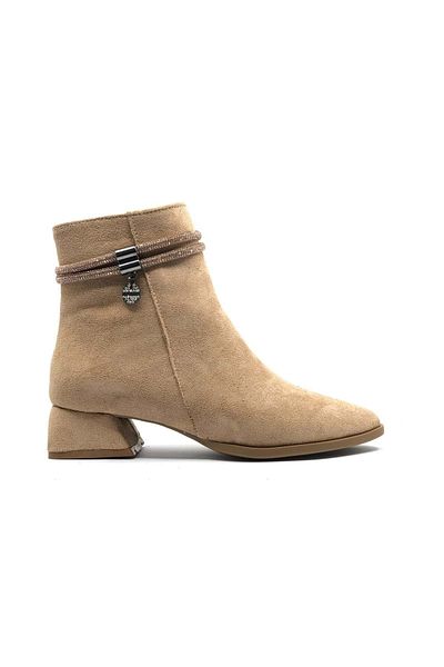 Kids Club Shoes Ασιατικές ρίγες πέτρινες μυτερές γυναικείες μπότες με κοντό τακούνι TEN-SUEDE