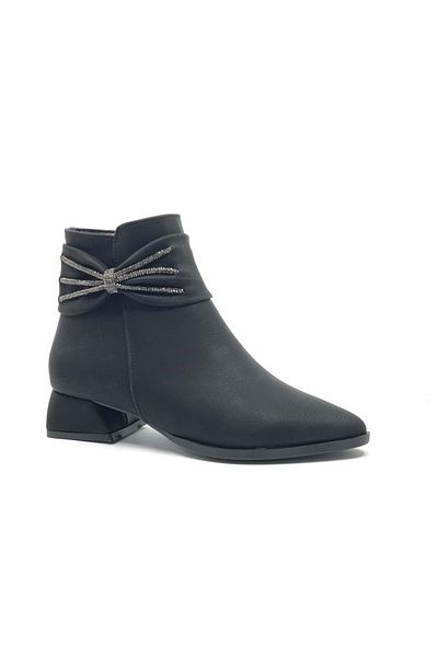 Kids Club Shoes Ασιατικές Κορδέλες Πέτρινες Λεπτομερείς Γυναικείες Μπότες ΜΑΥΡΟ