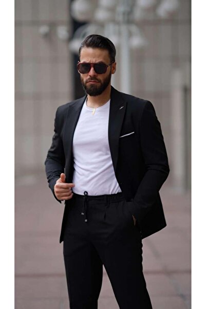 Salihtarzz Black Sports Drawstring Suit - Slim Fit Sd4189