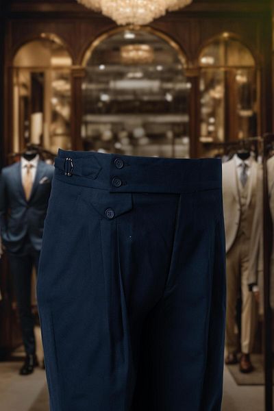 Salihtarzz Suit Italian Cut Double Breasted Bag With Belt Navy SD4170