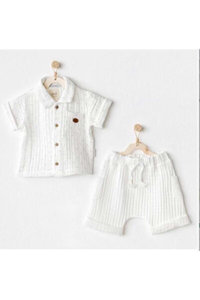 andywawa Organic Erkek bebek Beyaz şort takım BEYAZ