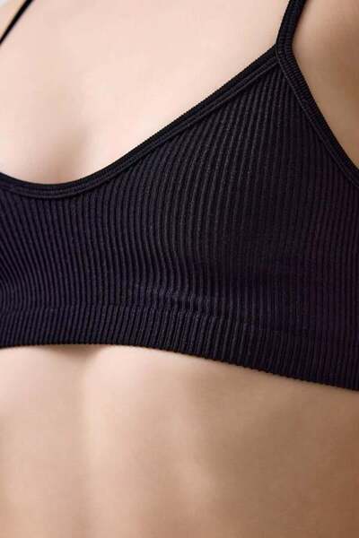Cottonhill Premium - Women's Black Seamless Rope Strap Crop Top Bustier