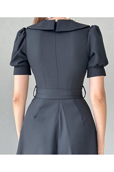 conconmoda Bebe Yaka Düğmeli Midi Atlas Elbise