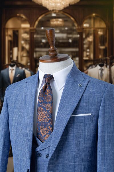 Salihtarzz Suit Italian Cut with Vest Blue SD4137