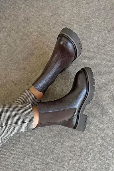 STRASWANS Matty Women's Rubber Detail Genuine Leather Boots Brown