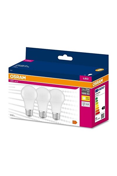 Osram Led Value 10W Sarı Işık E-27 Ampul 1055 lm 3 lü Paket