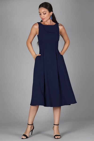 SWEETNESS Rochie de damă bleumarin - plisată și detaliată cu buzunar