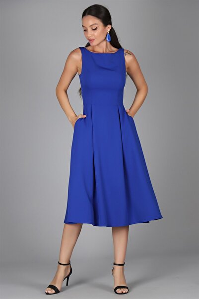 SWEETNESS Women's Saks Pleated Pocket Detailed Dress