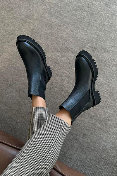 STRASWANS Matty Women's Rubber Detail Genuine Leather Boots Black