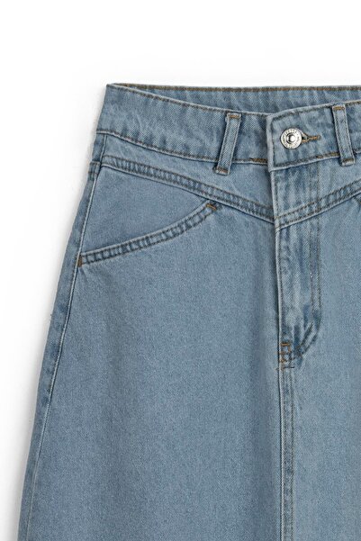 praye Fustă de blugi lungă cu ciucuri albastru deschis