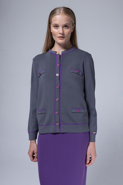 Niliwi 3065 Hrk Four-Pocket Strip Detail Classic Mini Cardigan