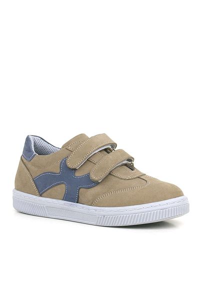 Rakerplus Pantofi sport pentru copii din piele naturală gri nisip cu velcro