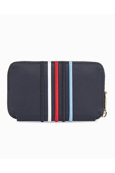 Tommy Hilfiger Kadın Marka Toka Logolu Çanta Cüzdan Birden Fazla Kart Yuvalı Kağıt Para Bölmeli Lacivert Cüzdan Aw0