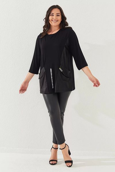 Lady Majestic Leather Look Pocket Detailed Women's Plus Size Blouse