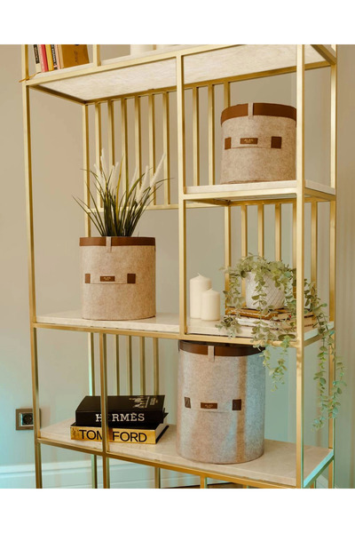 Epilons Leather Striped Round Multi-Purpose Organizer Box Felt Basket (maxi) ...