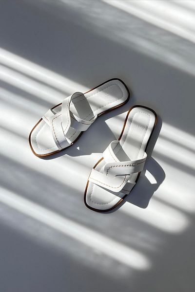 STRASWANS Samira White Single Strip Daily Leather Women's Slippers