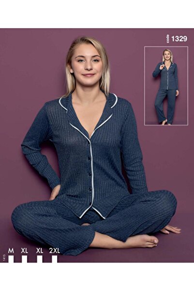 İTAN Kaşkorse uzun kol mevsimlik düğmeli pijama takımı