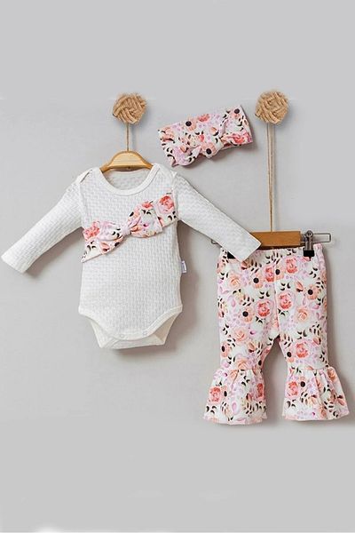Babydonat 3-Piece Floral Patterned Set with Bow Detail for Baby Girl